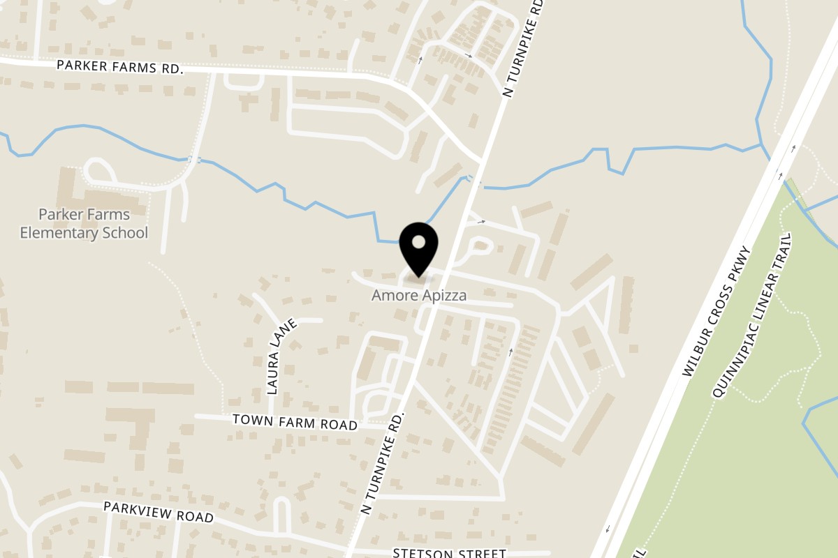 Map showing the location of Amore Apizza on 83 N Turnpike Rd in Wallingford